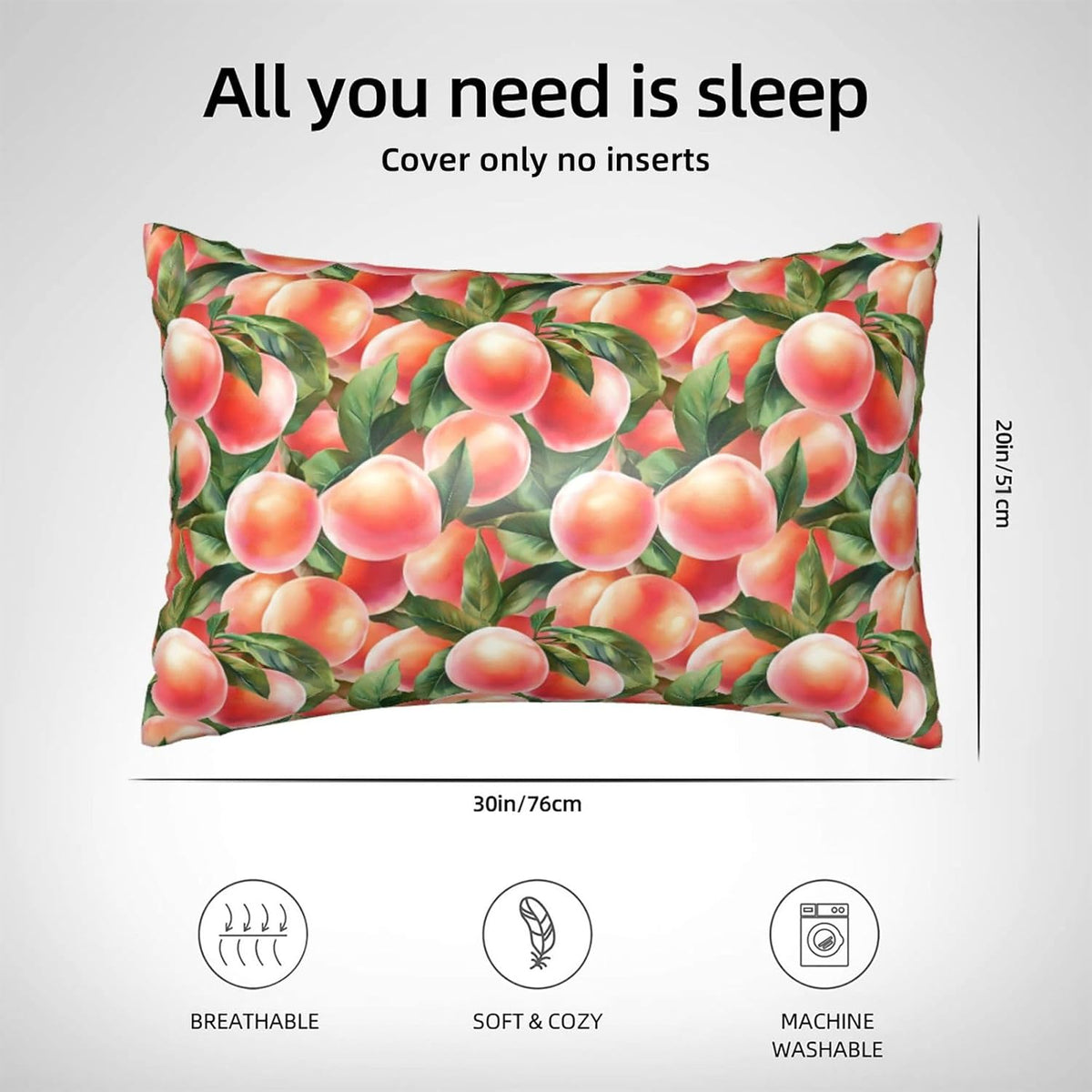 Pink Peach Fruit Cute Satin Pillowcase with Zipper for Hair and Skin Decorative Pillow Covers Queen Size 20x30 in for Bed(Without Inserts)