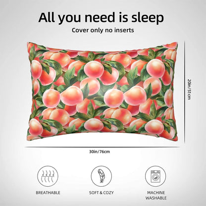 Pink Peach Fruit Cute Satin Pillowcase with Zipper for Hair and Skin Decorative Pillow Covers Queen Size 20x30 in for Bed(Without Inserts)