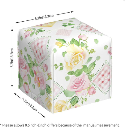 Pink Yellow Roses Gingham Tissue Box Cover Leather Decorative Square Tissue Cube Boxes Holder with Bottom Belt Case Organizer for Bathroom Home Car Decor
