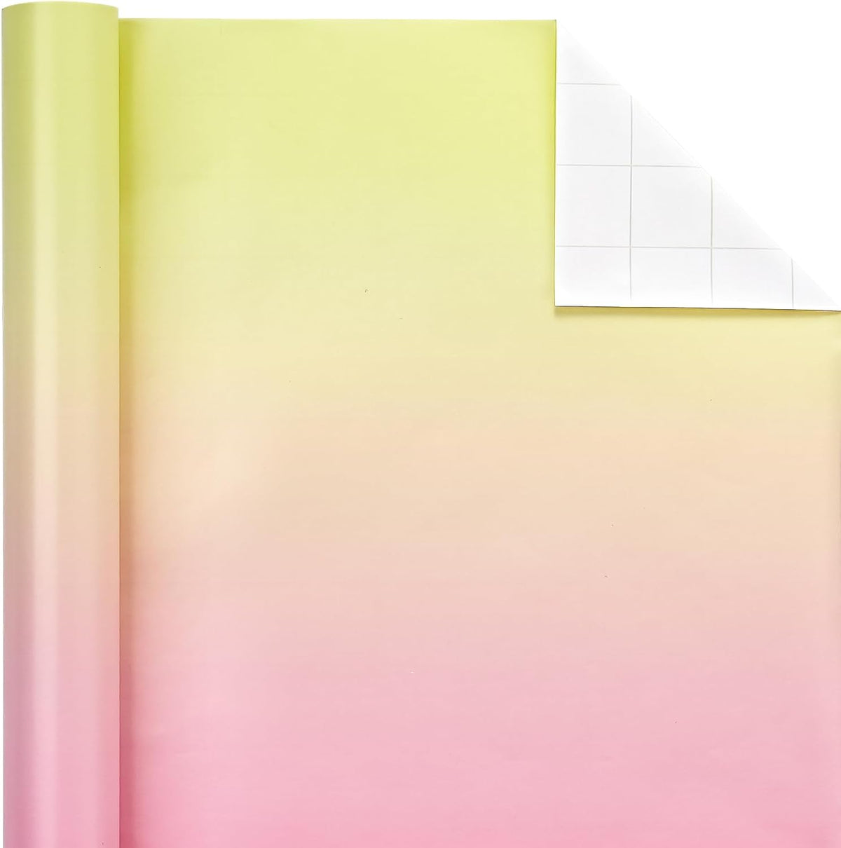 Gradient Birthday Wrapping Paper Roll - Mini Roll - 17 Inch x 10 Feet - Light Pink - Yellow Wrapping Paper Perfect for Girls Boys Kids Birthday, Wedding, Holiday, Baby Shower Packing