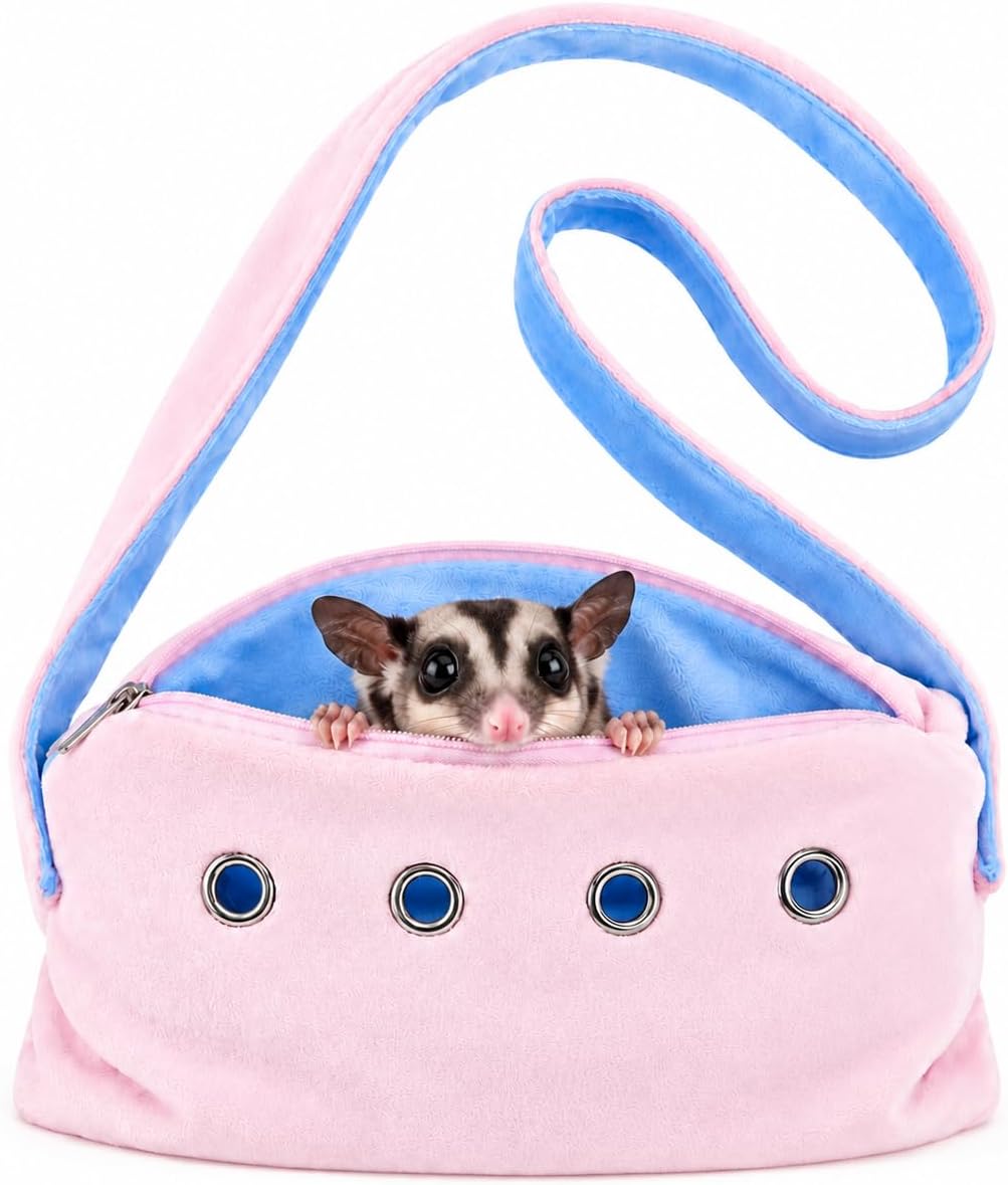 Meow&Woof Sugar Glider Bonding Pouch & Small Animal Carrier - Escape-Proof Sling for Hedgehogs, Ferrets, Hamsters Soft Critter Cuddler (10"x6", Pink)