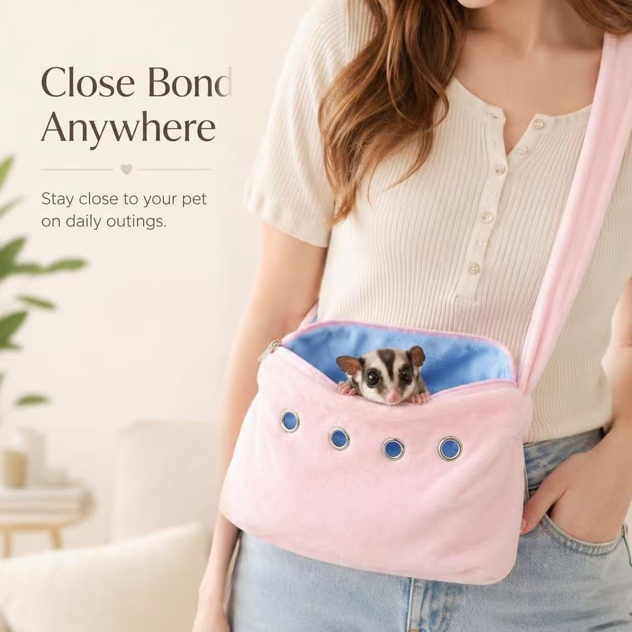 Meow&Woof Sugar Glider Bonding Pouch & Small Animal Carrier - Escape-Proof Sling for Hedgehogs, Ferrets, Hamsters Soft Critter Cuddler (10"x6", Pink)