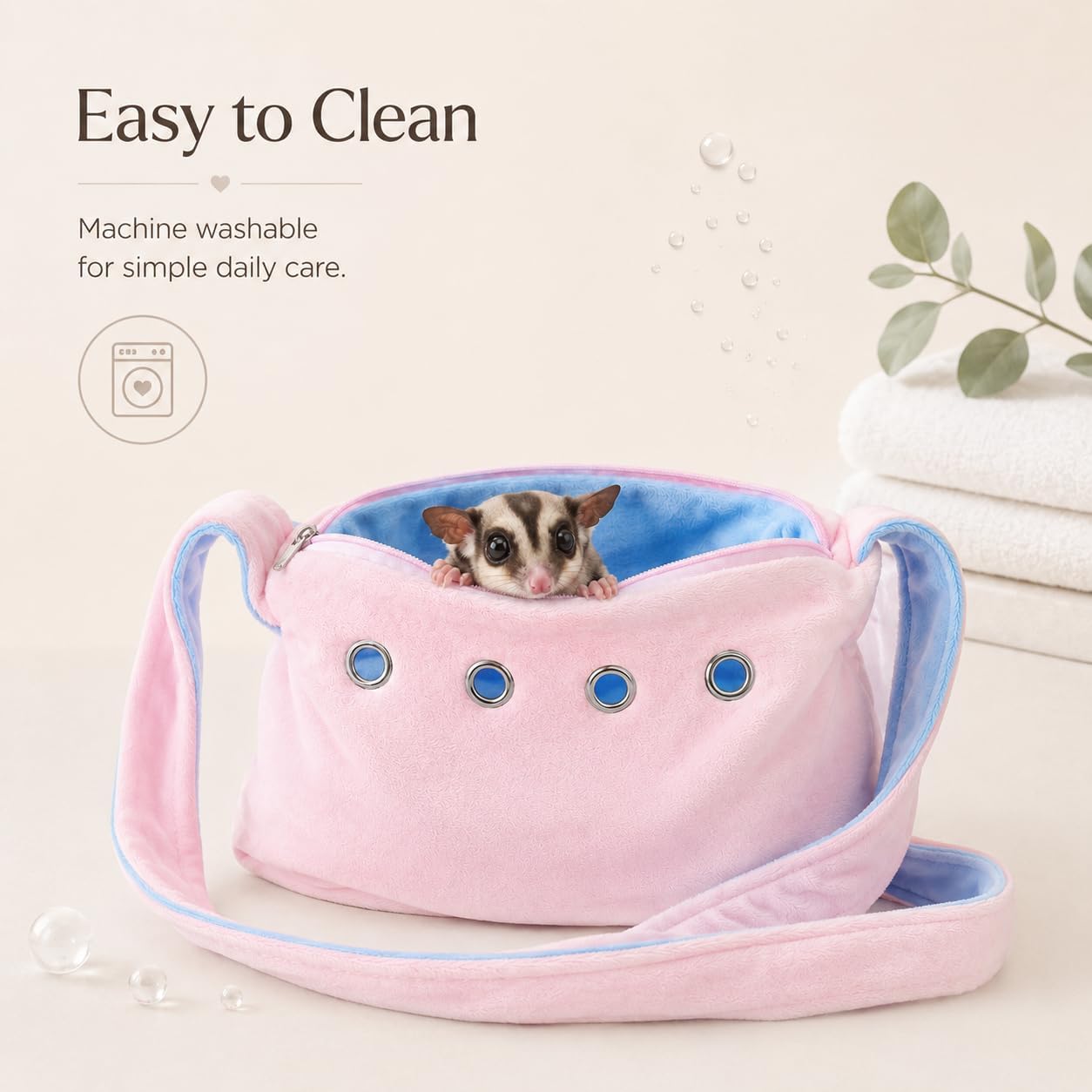 Meow&Woof Sugar Glider Bonding Pouch & Small Animal Carrier - Escape-Proof Sling for Hedgehogs, Ferrets, Hamsters Soft Critter Cuddler (10"x6", Pink)