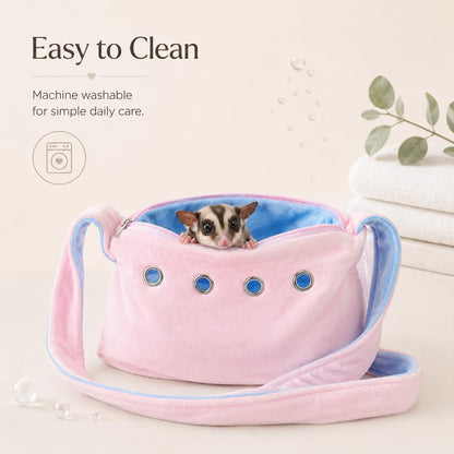 Meow&Woof Sugar Glider Bonding Pouch & Small Animal Carrier - Escape-Proof Sling for Hedgehogs, Ferrets, Hamsters Soft Critter Cuddler (10"x6", Pink)