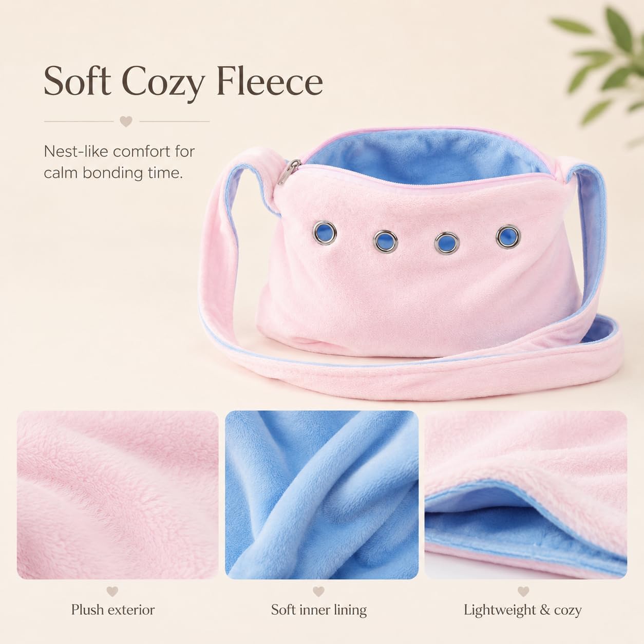 Meow&Woof Sugar Glider Bonding Pouch & Small Animal Carrier - Escape-Proof Sling for Hedgehogs, Ferrets, Hamsters Soft Critter Cuddler (10"x6", Pink)