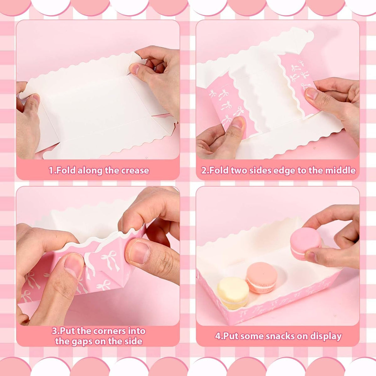 80 Pcs Pink Bow Paper Food Trays Pink Coquette Bowknot Kraft Paper Boat Trays for Birthday Wedding Baby Shower Party Decor(Tray2)