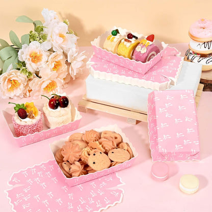 80 Pcs Pink Bow Paper Food Trays Pink Coquette Bowknot Kraft Paper Boat Trays for Birthday Wedding Baby Shower Party Decor(Tray2)