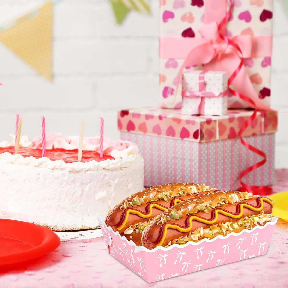 80 Pcs Pink Bow Paper Food Trays Pink Coquette Bowknot Kraft Paper Boat Trays for Birthday Wedding Baby Shower Party Decor(Tray2)