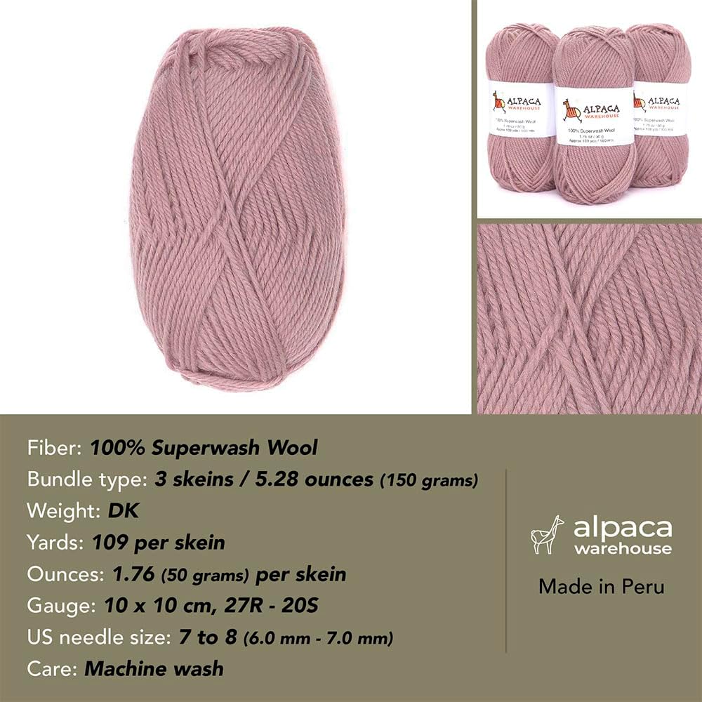 100% Superwash Wool Yarn 3 Skeins 150g DK Weight Knitting Crochet Baby Pink