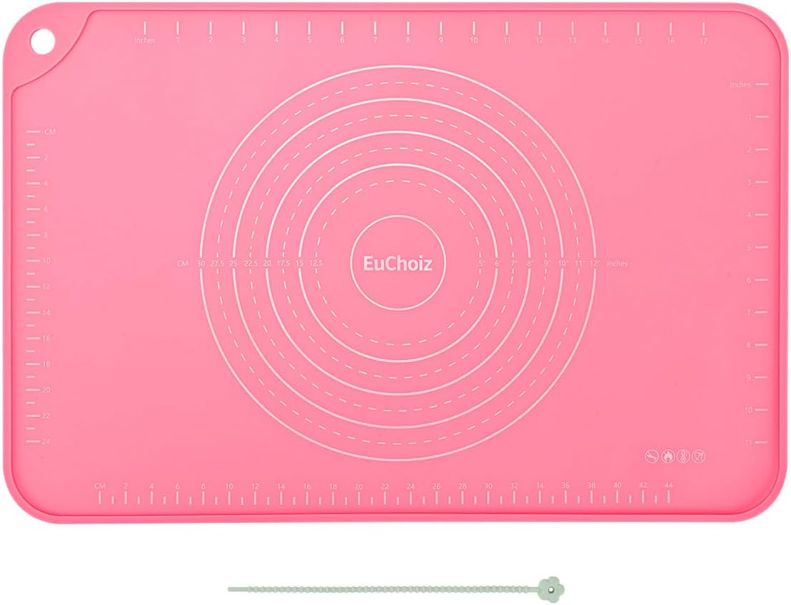Silicone Pastry Mat 20"*16" Extra Thick Non Stick Baking Mat Food Grade Silicone Dough Rolling Bake Mat with Edge Heightening Pink