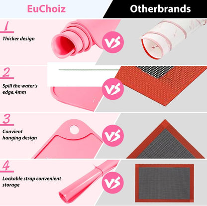 Silicone Pastry Mat 20"*16" Extra Thick Non Stick Baking Mat Food Grade Silicone Dough Rolling Bake Mat with Edge Heightening Pink