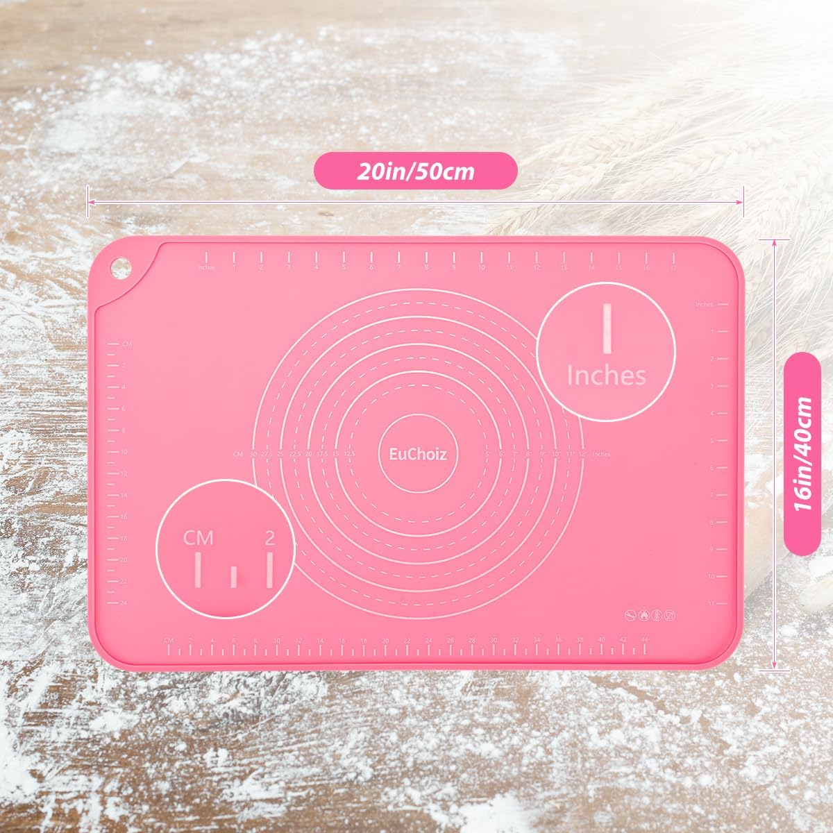 Silicone Pastry Mat 20"*16" Extra Thick Non Stick Baking Mat Food Grade Silicone Dough Rolling Bake Mat with Edge Heightening Pink