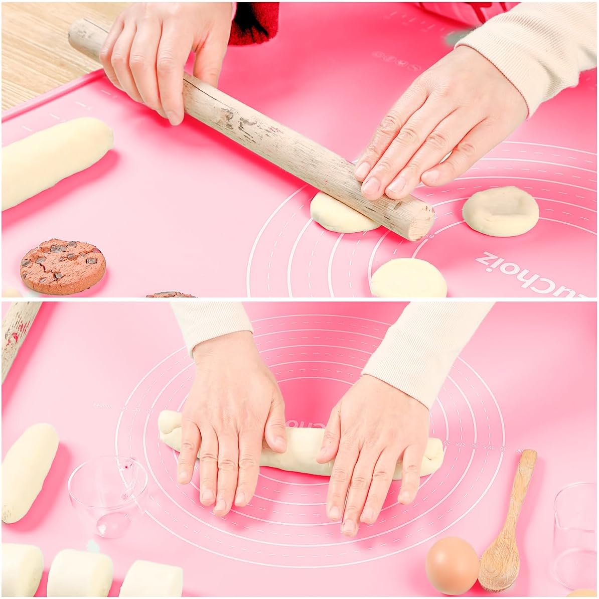 Silicone Pastry Mat 20"*16" Extra Thick Non Stick Baking Mat Food Grade Silicone Dough Rolling Bake Mat with Edge Heightening Pink