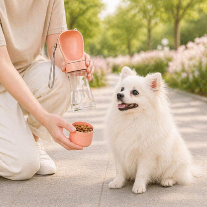 Portable Dog Water Bottle with Food Container, Leak-Resistant Travel Water Dispenser for Walking, Hiking & Travel