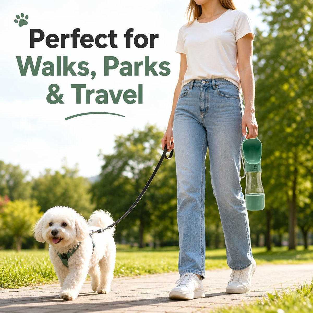 Portable Dog Water Bottle with Food Container, Leak-Resistant Travel Water Dispenser for Walking, Hiking & Travel