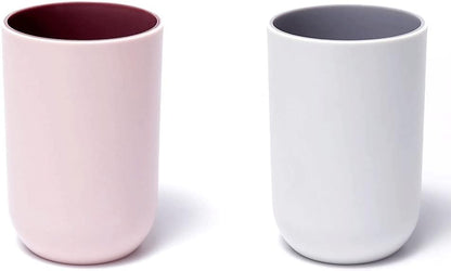 Unbreakable Reusable Drinking Cups Set of 2 Colors, Plastic Toothbrush Cup Tumblers 300 ml/10.5 oz, Dishwasher Safe (Light pink & Light gray)
