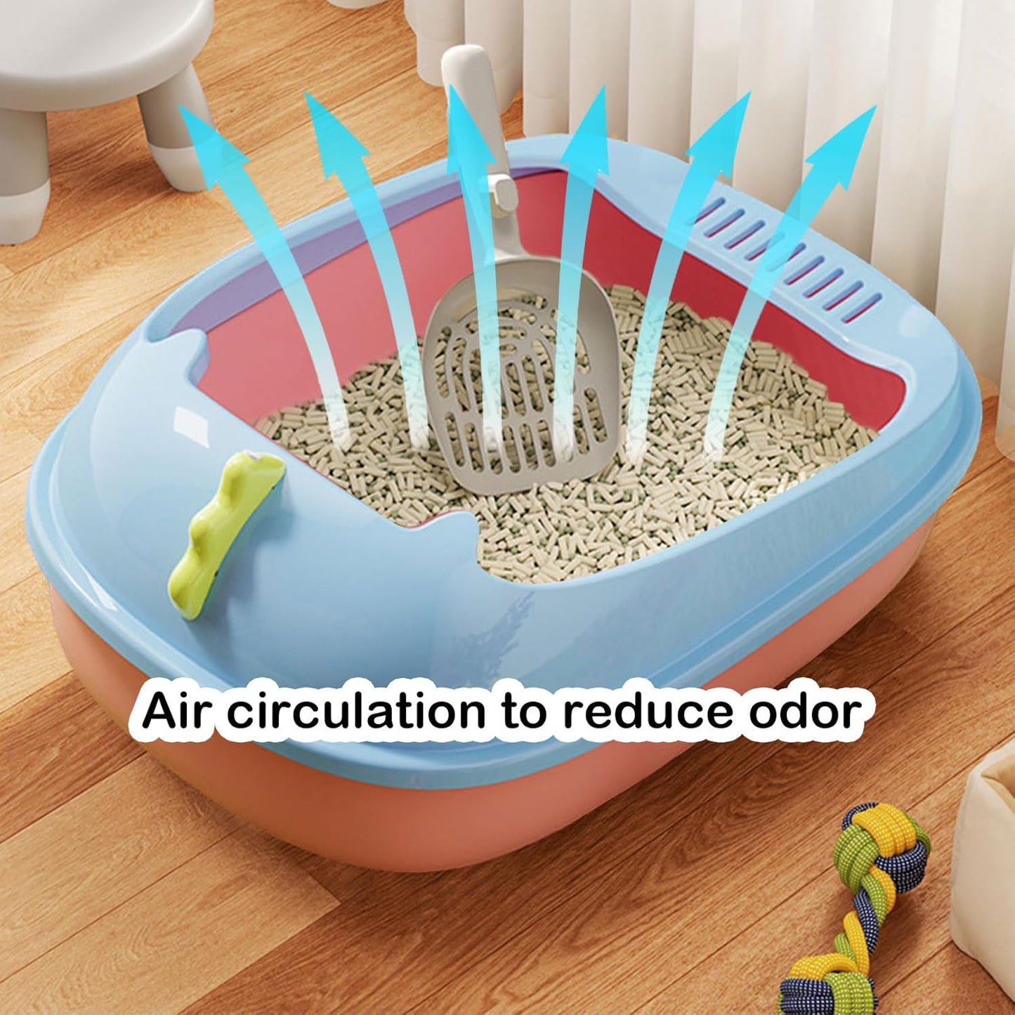 Open Cat Litter Box, Anti-Splashing Cat Toilet with Litter Sifting Scoop Prevent Sand Leakage Cat Litter Pan Semi-Enclosed Removable Kitten Litter Box (Pink, Small)
