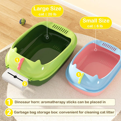 Open Cat Litter Box, Anti-Splashing Cat Toilet with Litter Sifting Scoop Prevent Sand Leakage Cat Litter Pan Semi-Enclosed Removable Kitten Litter Box (Pink, Small)