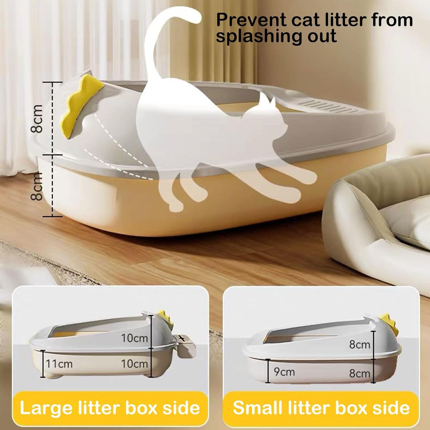 Open Cat Litter Box, Anti-Splashing Cat Toilet with Litter Sifting Scoop Prevent Sand Leakage Cat Litter Pan Semi-Enclosed Removable Kitten Litter Box (Pink, Small)