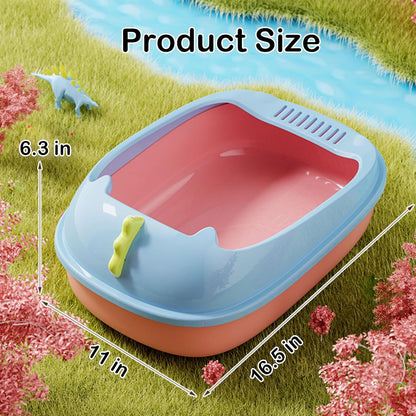 Open Cat Litter Box, Anti-Splashing Cat Toilet with Litter Sifting Scoop Prevent Sand Leakage Cat Litter Pan Semi-Enclosed Removable Kitten Litter Box (Pink, Small)