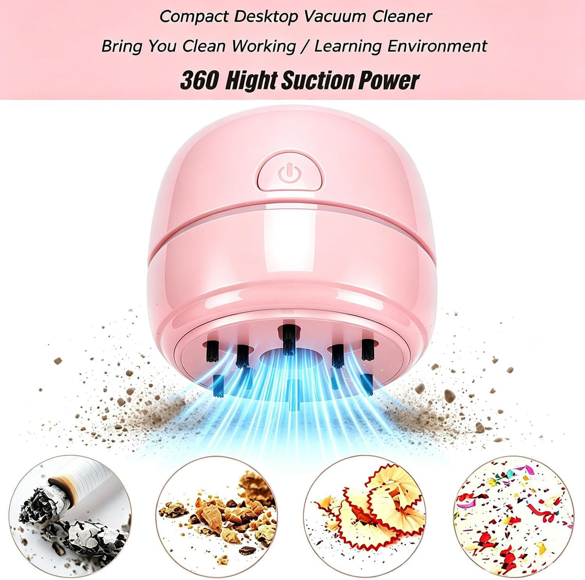 Desktop Vacuum Cleaner USB Recharging, Portable Mini Vacuum Cleaner for Cleaning Eraser Crumbs, Dust, Crumbs, Computer Keyboard and Car (Pink)