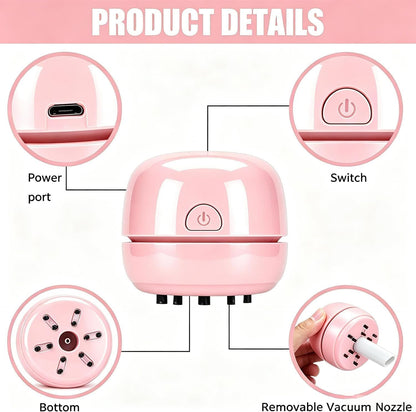 Desktop Vacuum Cleaner USB Recharging, Portable Mini Vacuum Cleaner for Cleaning Eraser Crumbs, Dust, Crumbs, Computer Keyboard and Car (Pink)