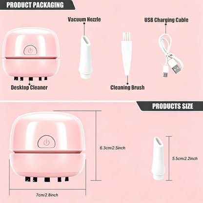Desktop Vacuum Cleaner USB Recharging, Portable Mini Vacuum Cleaner for Cleaning Eraser Crumbs, Dust, Crumbs, Computer Keyboard and Car (Pink)