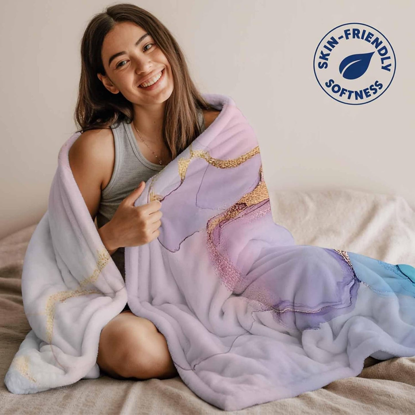 Throw Blanket for Couch Turquoise Abstract Marble Texture Soft Cozy Fluffy Fleece Blankets and Throws for Bed,Sofa,Travel， 30x40 Inches, Modern Pink Gradient
