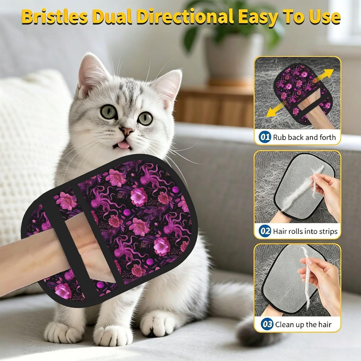 Pink Octopus Flower Pet Hair Removal Glove Dogs Hair Remover Glove Cats Fur Removal Tool with Hanging Loop for Couch 6.7X9.5 in