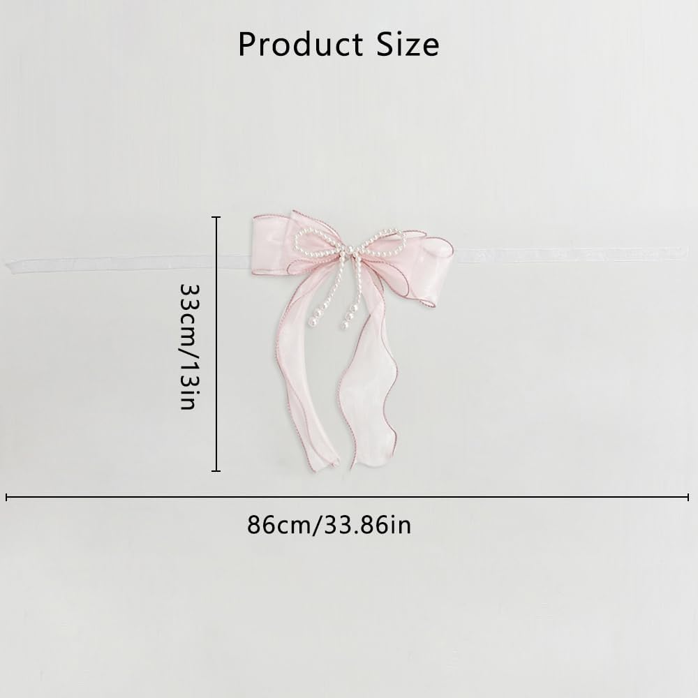 2 Pcs Bowknot Curtain Tiebacks, Butterfly Curtain Ties with Pearls, Sweet Bow Curtain Holdbacks Buckles for Home Decorative (Pink)