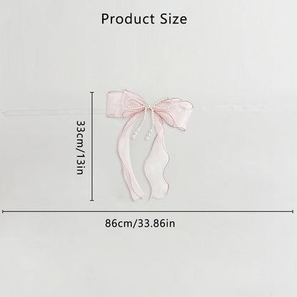 2 Pcs Bowknot Curtain Tiebacks, Butterfly Curtain Ties with Pearls, Sweet Bow Curtain Holdbacks Buckles for Home Decorative (Pink)