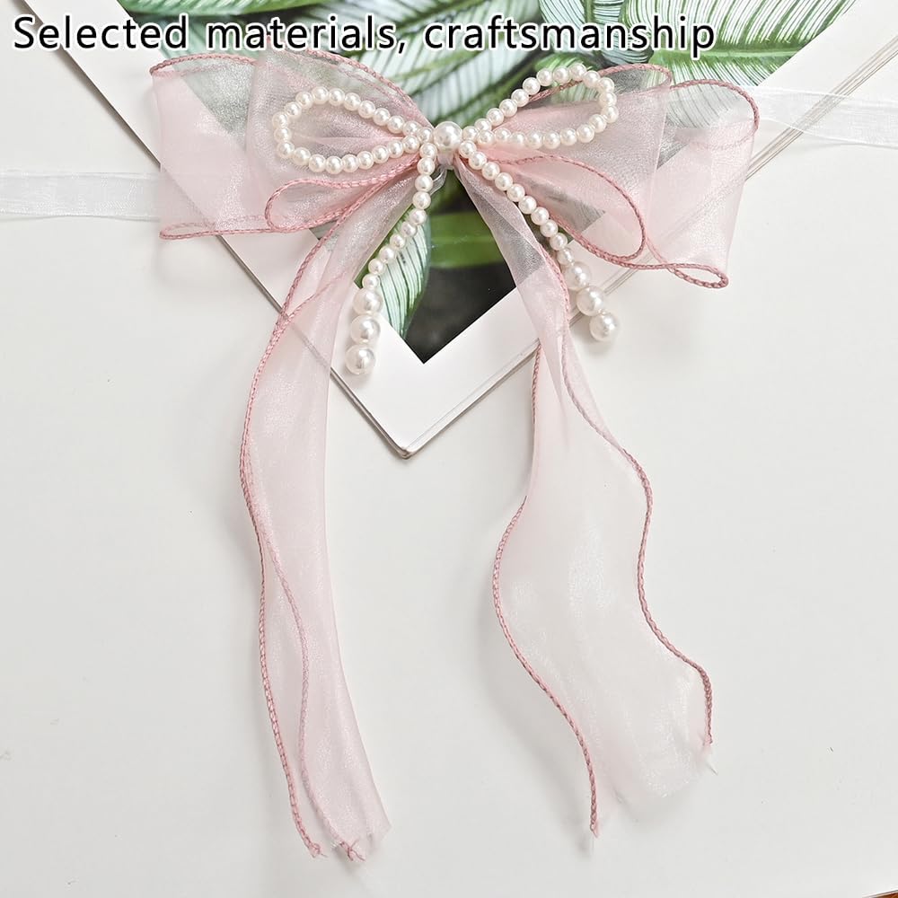 2 Pcs Bowknot Curtain Tiebacks, Butterfly Curtain Ties with Pearls, Sweet Bow Curtain Holdbacks Buckles for Home Decorative (Pink)