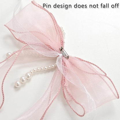 2 Pcs Bowknot Curtain Tiebacks, Butterfly Curtain Ties with Pearls, Sweet Bow Curtain Holdbacks Buckles for Home Decorative (Pink)