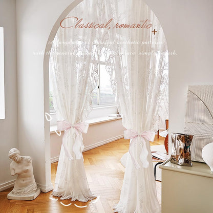 2 Pcs Bowknot Curtain Tiebacks, Butterfly Curtain Ties with Pearls, Sweet Bow Curtain Holdbacks Buckles for Home Decorative (Pink)