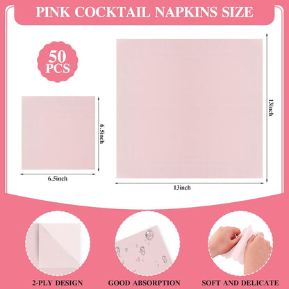 50 Pcs Cocktail Napkins Pink Napkins 6.5 x 6.5 Inch Disposable Disposable Beverage Party Napkins for Christmas Birthday Wedding Baby Shower