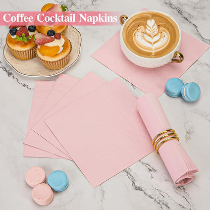 50 Pcs Cocktail Napkins Pink Napkins 6.5 x 6.5 Inch Disposable Disposable Beverage Party Napkins for Christmas Birthday Wedding Baby Shower