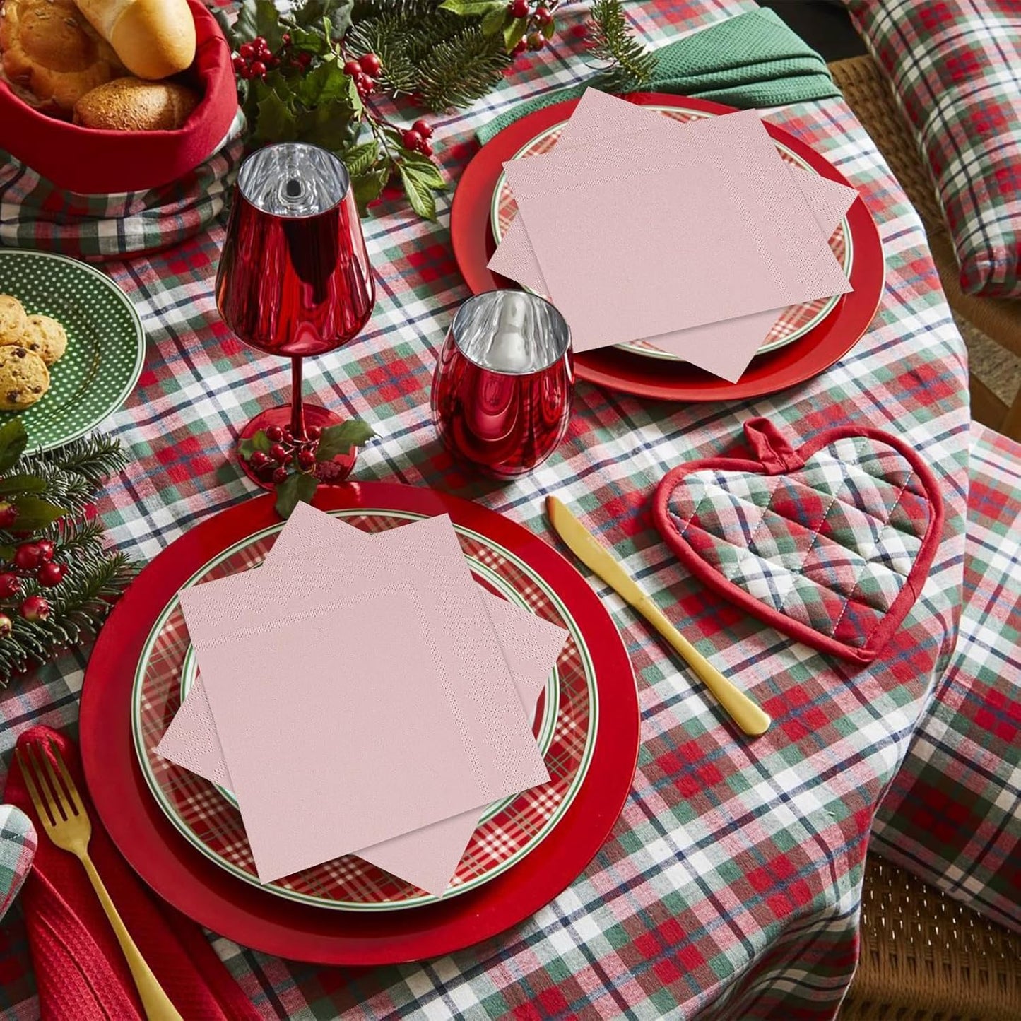 50 Pcs Cocktail Napkins Pink Napkins 6.5 x 6.5 Inch Disposable Disposable Beverage Party Napkins for Christmas Birthday Wedding Baby Shower