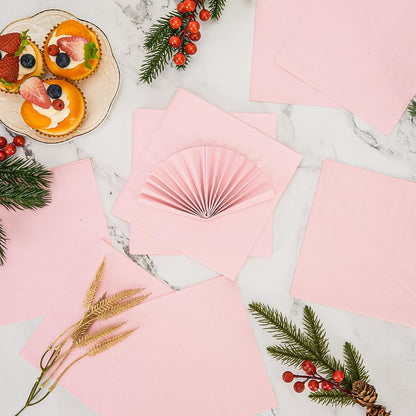 50 Pcs Cocktail Napkins Pink Napkins 6.5 x 6.5 Inch Disposable Disposable Beverage Party Napkins for Christmas Birthday Wedding Baby Shower