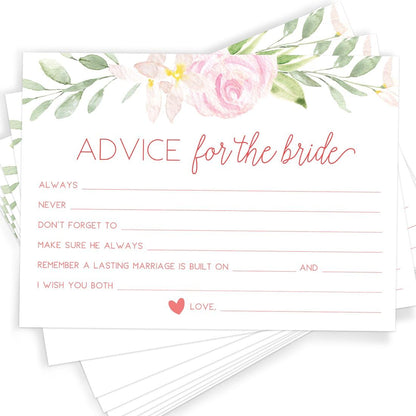 Advice and Wishes for the Mr and Mrs – Wedding Advice Cards for Bridal Shower, Games and Favors for Guests, Pink Floral Design, 50 Guests