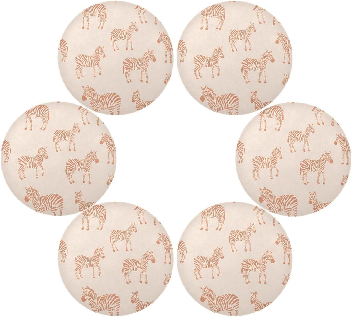 Round Placemats Peach Zebra Print Pattern Table Mats Washable Non-Slip Heat Resistant Place Mats for Dining Table Home Decoration Tray Mat 15.4"X15.4", Set of 1