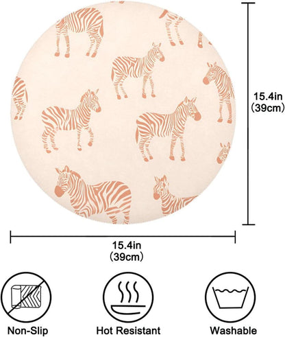 Round Placemats Peach Zebra Print Pattern Table Mats Washable Non-Slip Heat Resistant Place Mats for Dining Table Home Decoration Tray Mat 15.4"X15.4", Set of 1