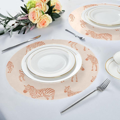 Round Placemats Peach Zebra Print Pattern Table Mats Washable Non-Slip Heat Resistant Place Mats for Dining Table Home Decoration Tray Mat 15.4"X15.4", Set of 1