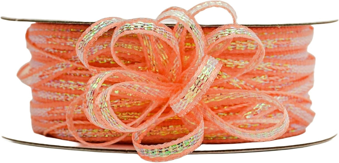 1/8" X 50 Yards Iridescent Pull String Bows Christmas Gift Ribbon (Peach)