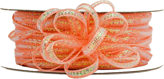 1/8" X 50 Yards Iridescent Pull String Bows Christmas Gift Ribbon (Peach)
