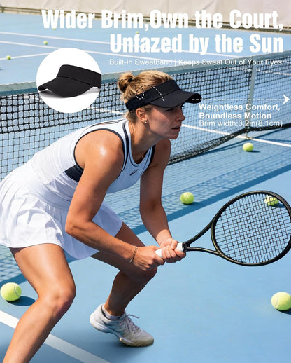 3.2" Structured Brim Visor Hats for Women, UPF 50+, Golf/Tennis
