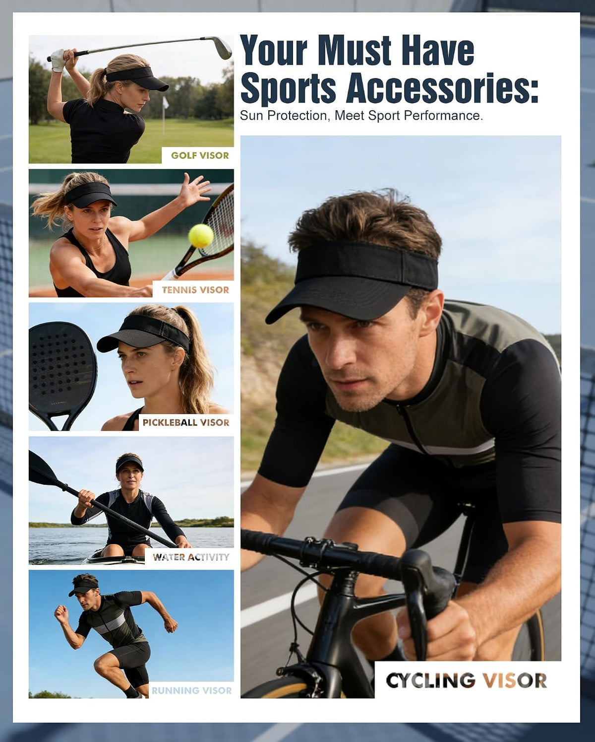 3.2" Structured Brim Visor Hats for Women, UPF 50+, Golf/Tennis