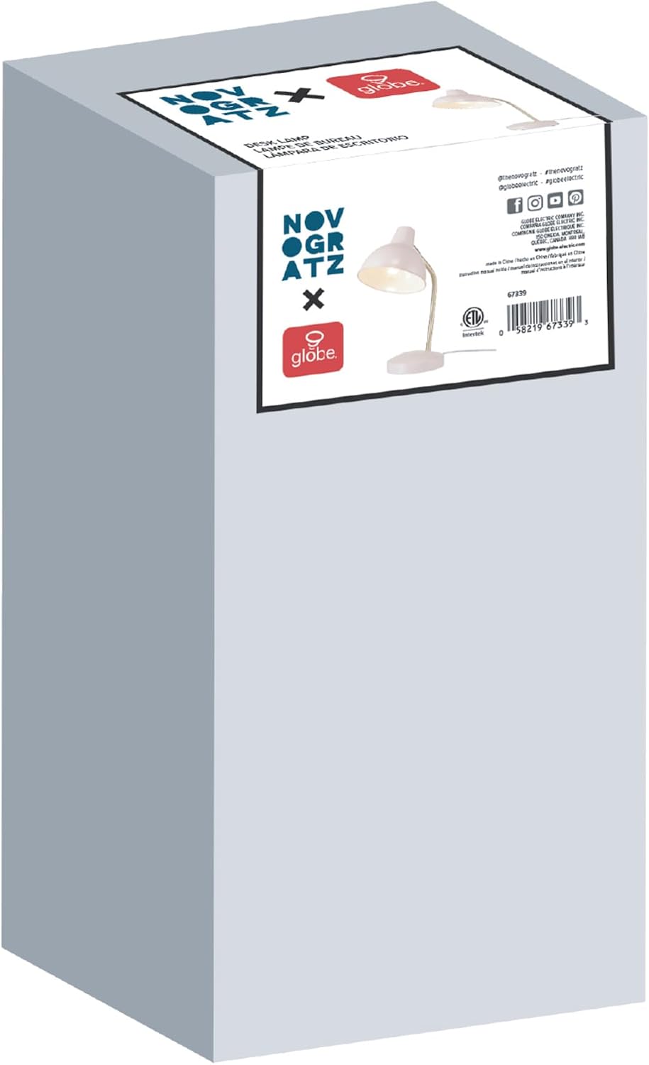 67339 16 Inch Pink Desk Lamp with Gold Arm, in-Line On/Off Switch, Reading Light, Ideal for Bedroom, Dorm and Office
