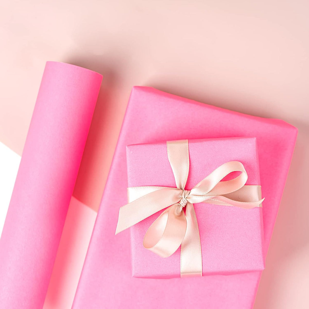 Pink Wrapping Paper Roll, Fluorescent Neon Solid Color Paper for Valentine, Birthday, Mother's Day, Wedding, Anniversary, Mini Roll, 17 inches x 32.8 Feet (47.23 sq.ft.)
