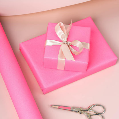 Pink Wrapping Paper Roll, Fluorescent Neon Solid Color Paper for Valentine, Birthday, Mother's Day, Wedding, Anniversary, Mini Roll, 17 inches x 32.8 Feet (47.23 sq.ft.)