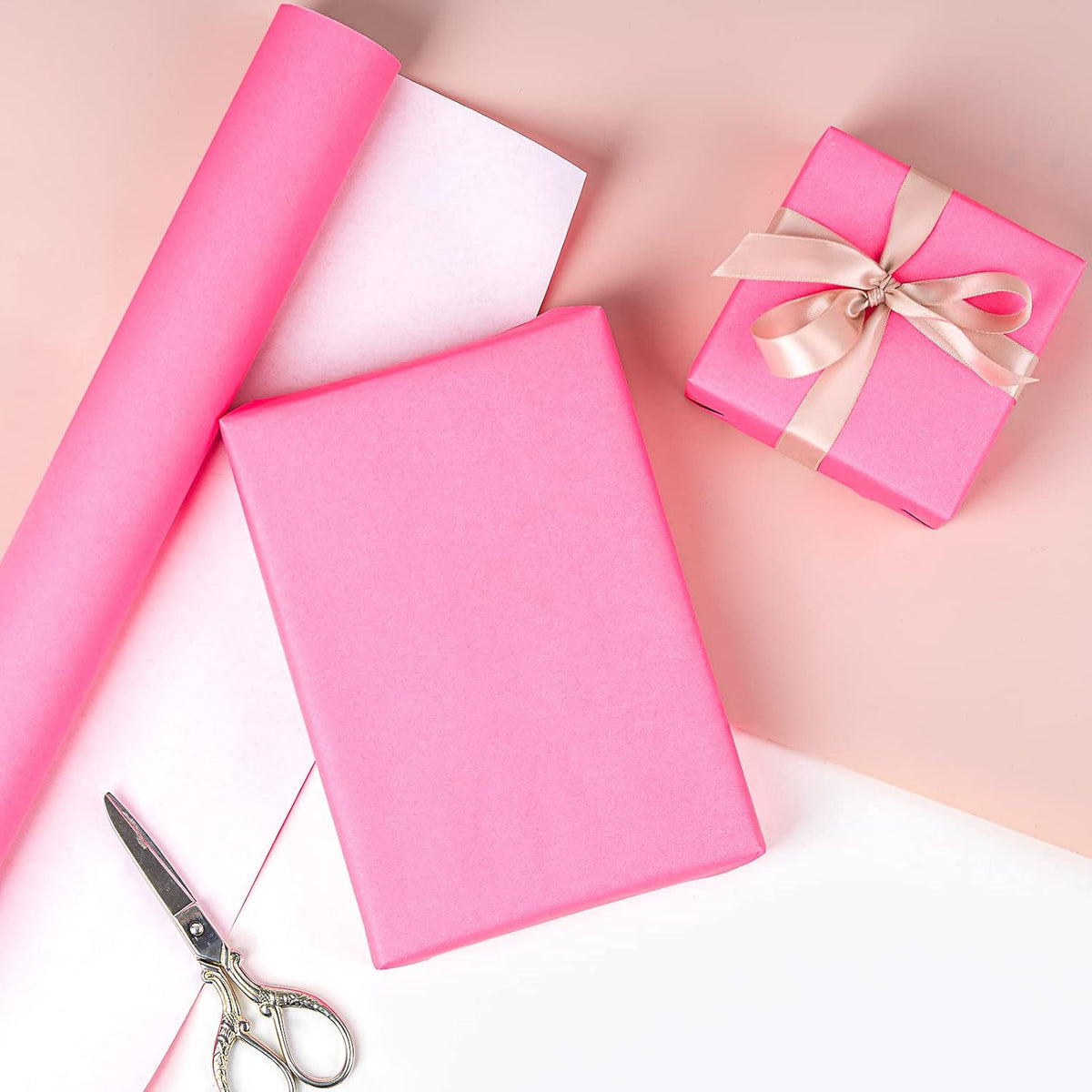 Pink Wrapping Paper Roll, Fluorescent Neon Solid Color Paper for Valentine, Birthday, Mother's Day, Wedding, Anniversary, Mini Roll, 17 inches x 32.8 Feet (47.23 sq.ft.)